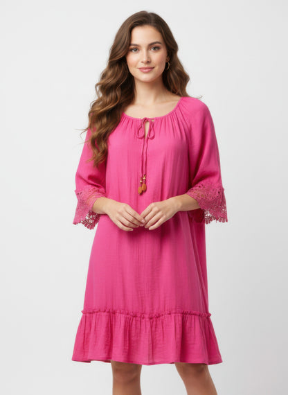 Mlle Gabrielle Solid Elbow Sleeve Dress in Cabaret view 7 - Mlle Gabrielle Dress Vintage