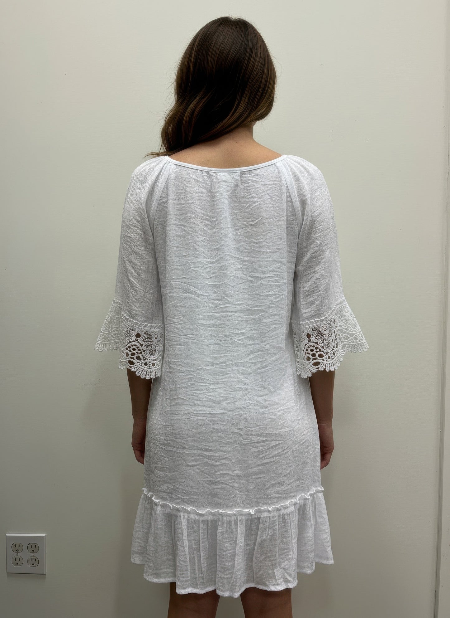 Mlle Gabrielle Solid Elbow Sleeve Dress in Green view 3 - Mlle Gabrielle Dress Vintage