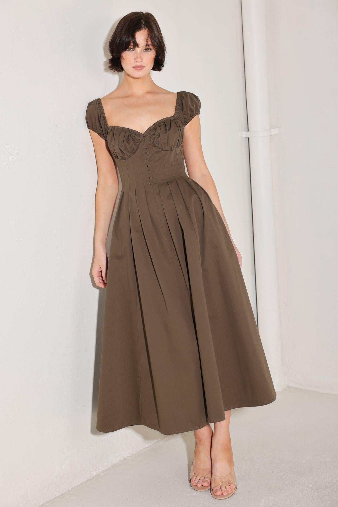 Mocha Muse Moment Woven Midi Dress view 4 - Mocha Mousse Dress