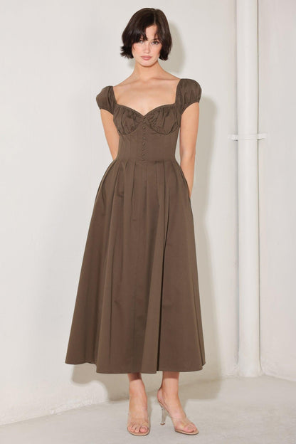 Mocha Muse Moment Woven Midi Dress view 5 - Mocha Mousse Dress