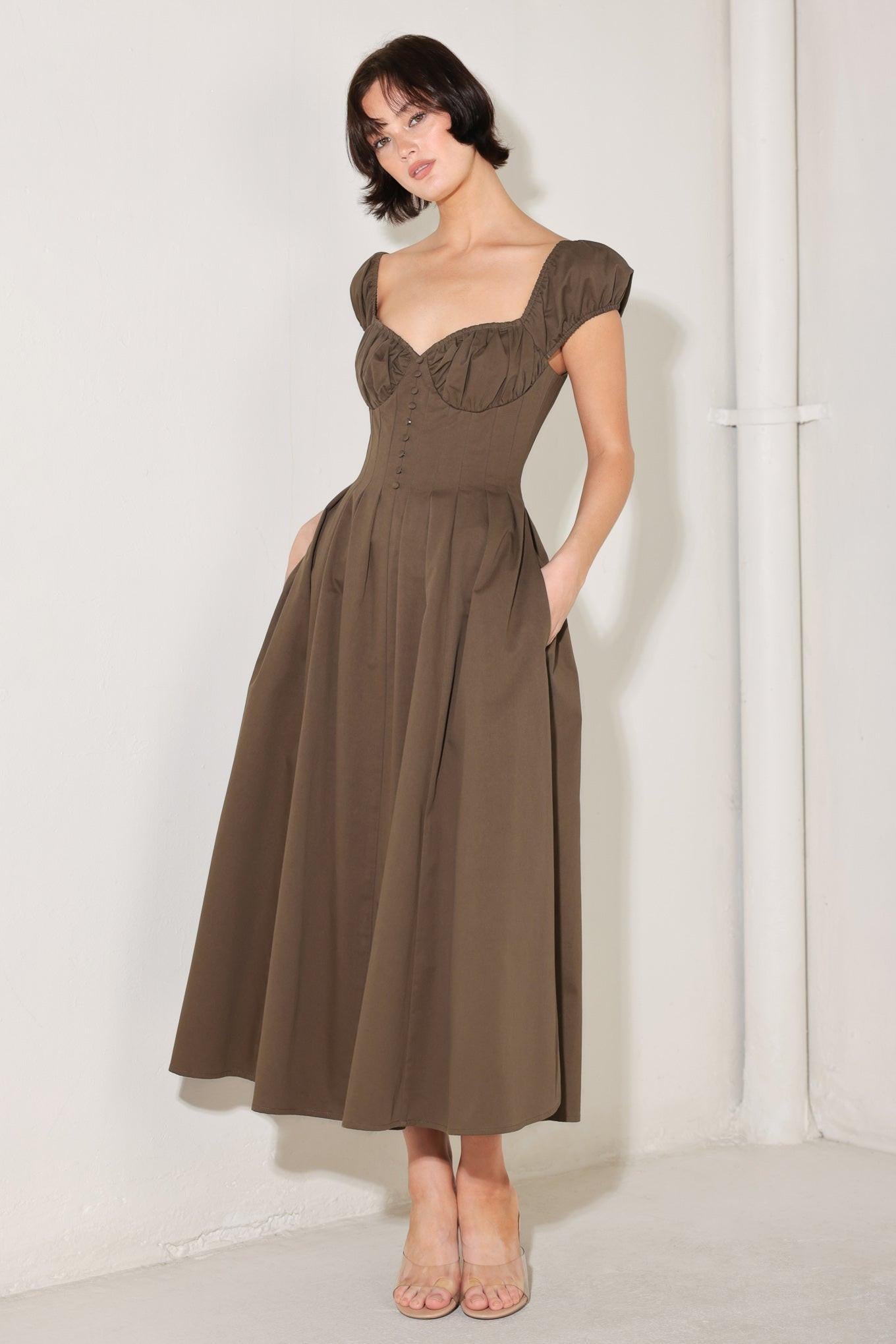 Mocha Muse Moment Woven Midi Dress view 6 - Mocha Mousse Dress