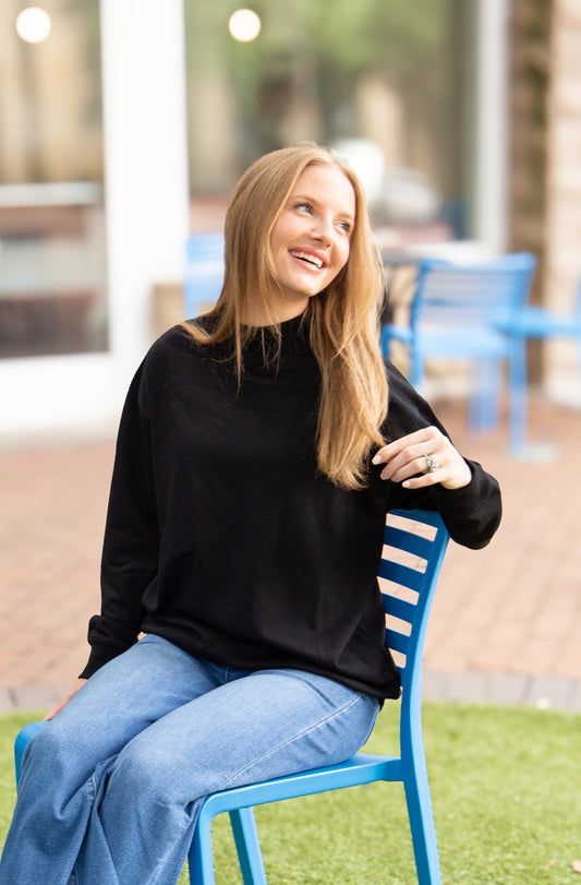Mock Neck Sweatshirt, Black in Black - Mock Black Sweatshirt (top)