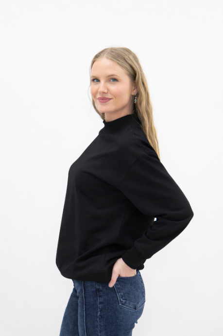 Mock Neck Sweatshirt, Black in Black view 5 - Mock Black Sweatshirt (top)