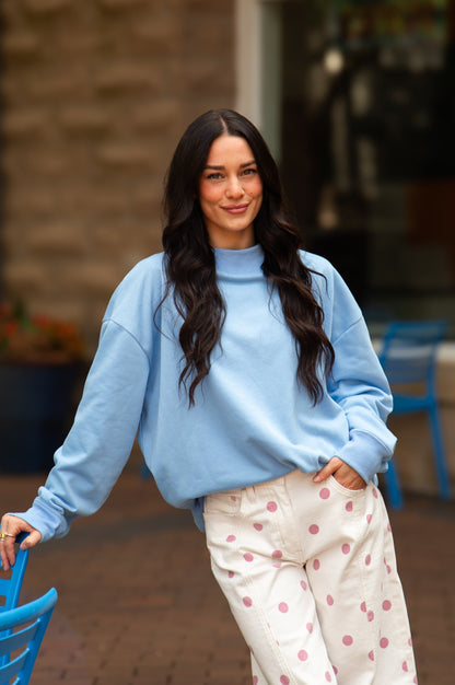 Mock Neck Sweatshirt, Blue in Blue - Mock Neck Sweatshirt Blue (top)