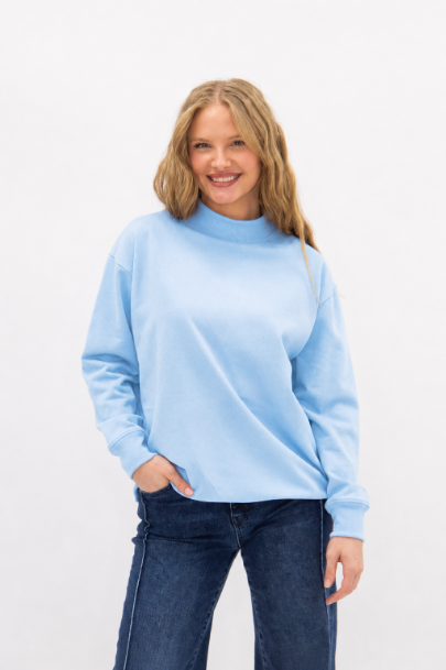 Mock Neck Sweatshirt, Blue in Blue view 4 - Mock Neck Sweatshirt Blue (top)