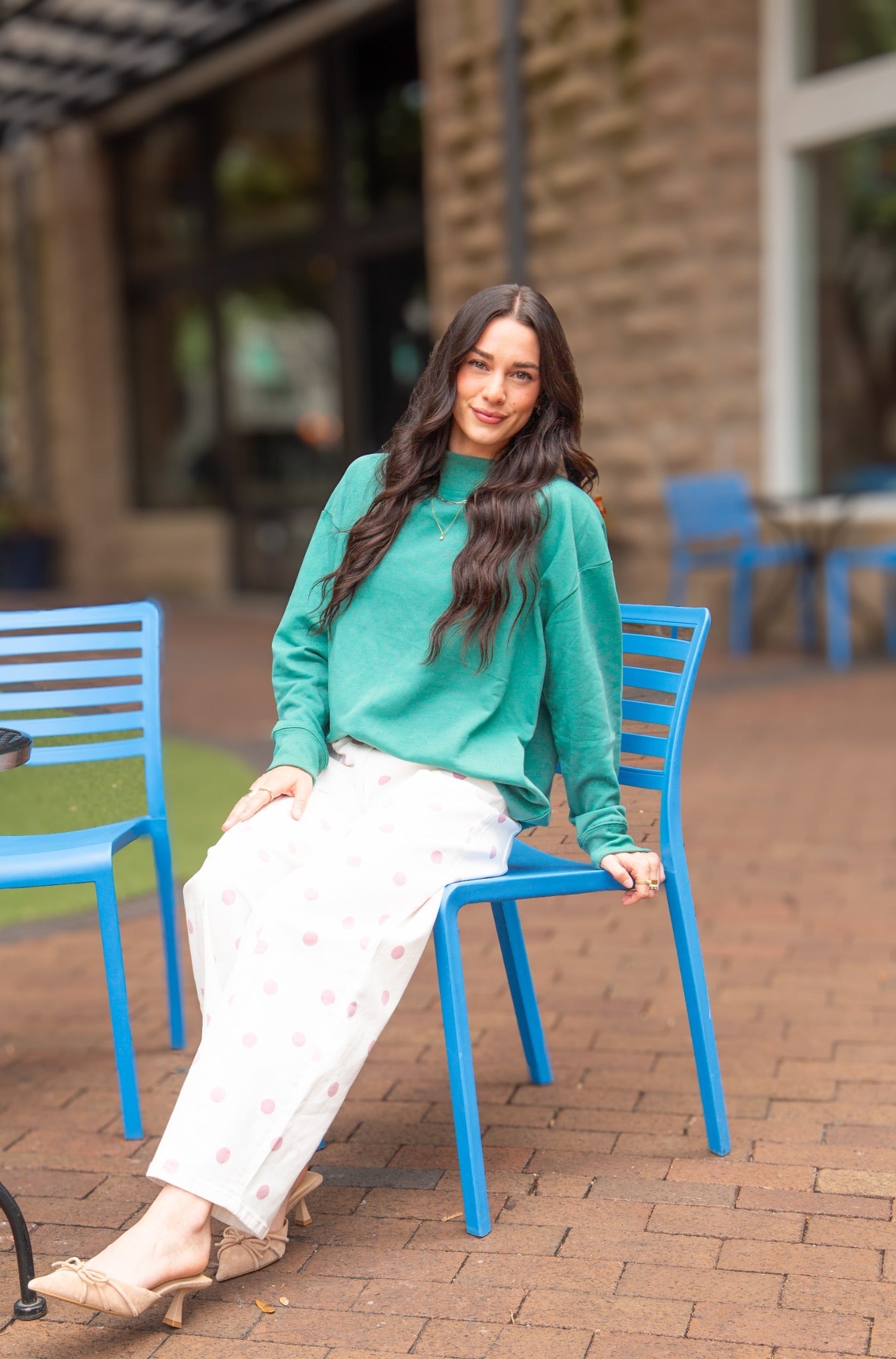 Mock Neck Sweatshirt, Forest Green in Forest Green view 2 - Mock Neck Sweatshirt Green (top)