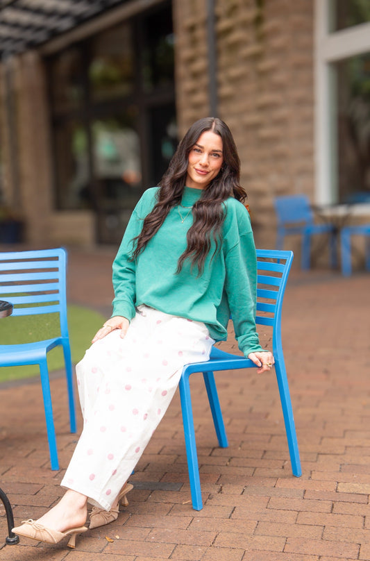 Mock Neck Sweatshirt, Forest Green in Forest Green view 2 - Mock Neck Sweatshirt Green (top)