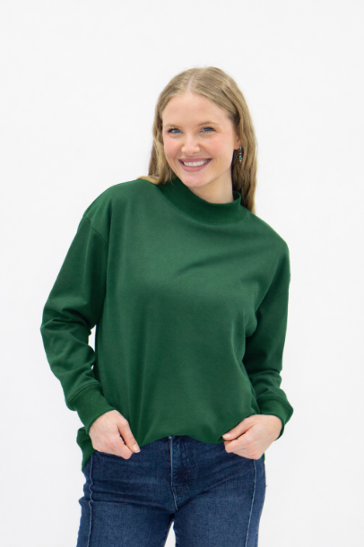 Mock Neck Sweatshirt, Forest Green in Forest Green view 3 - Mock Neck Sweatshirt Green (top)