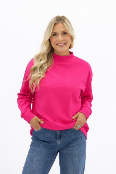 Mock Neck Sweatshirt, Hot Pink in Hot Pink view 4 - Mock Neck Sweatshirt Pink (top)