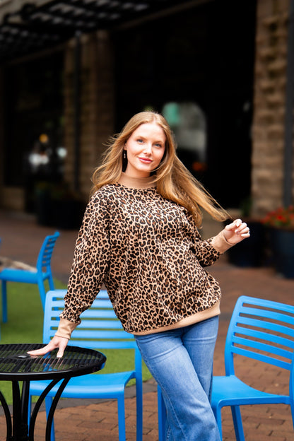 Mock Neck Sweatshirt, Leopard in Leopard view 3 - Mock Neck Leopard Sweatshirt (top)