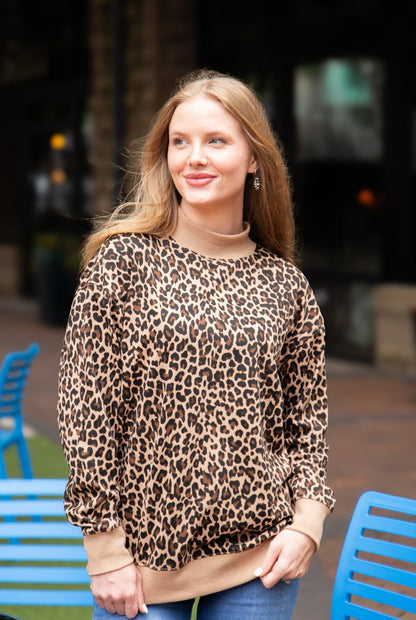Mock Neck Sweatshirt, Leopard in Leopard view 4 - Mock Neck Leopard Sweatshirt (top)