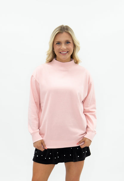 Mock Neck Sweatshirt, Light Pink in Light Pink view 3 - Mock Neck Sweatshirt Pink (top)
