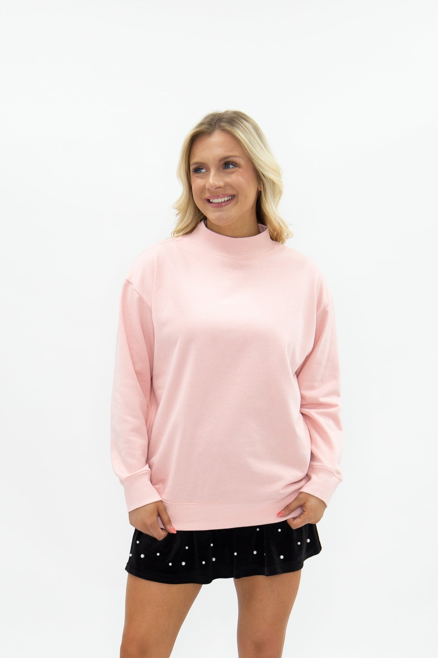 Mock Neck Sweatshirt, Light Pink in Light Pink view 4 - Mock Neck Sweatshirt Pink (top)