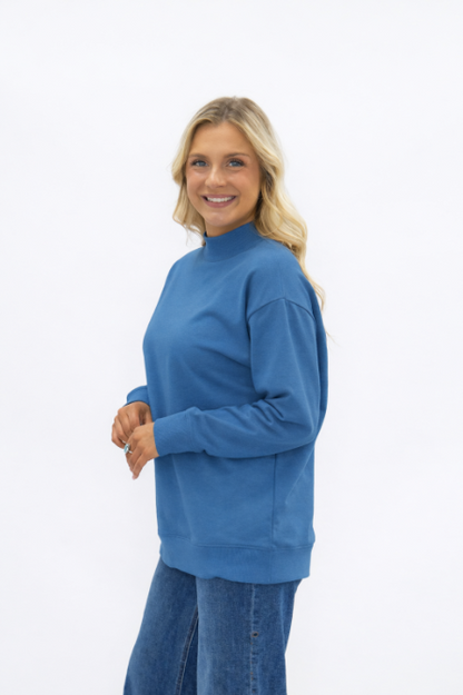 Mock Neck Sweatshirt, Navy in Navy view 3 - Mock Neck Sweatshirt Navy (top)
