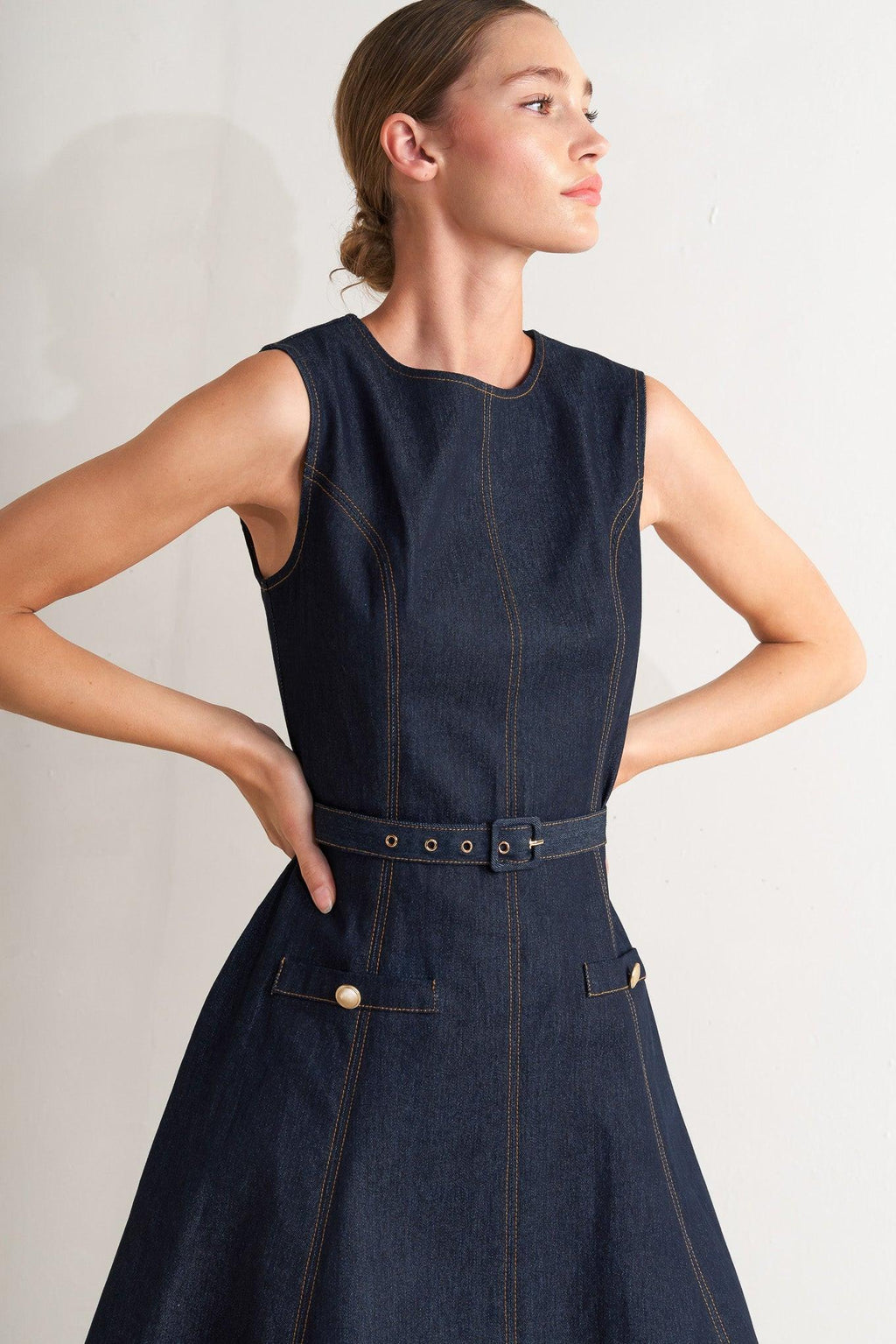 Modern Dark Denim Midi Dress DARK DENIM view 2 (dress) - modern dark dresser, modern dresser dark wood, - shop at us.meeeshop