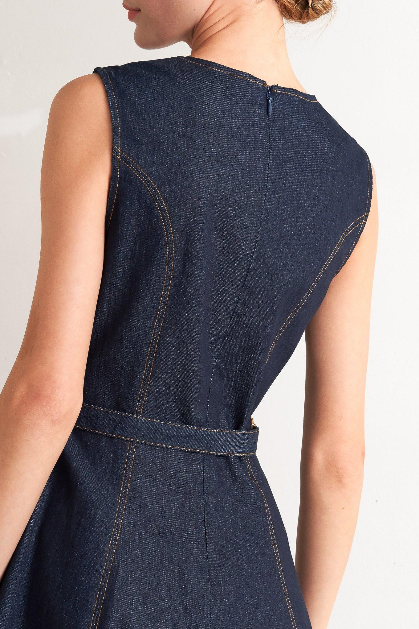 Modern Dark Denim Midi Dress DARK DENIM view 3 (dress) - modern dark dresser, modern dresser dark wood, - shop at us.meeeshop