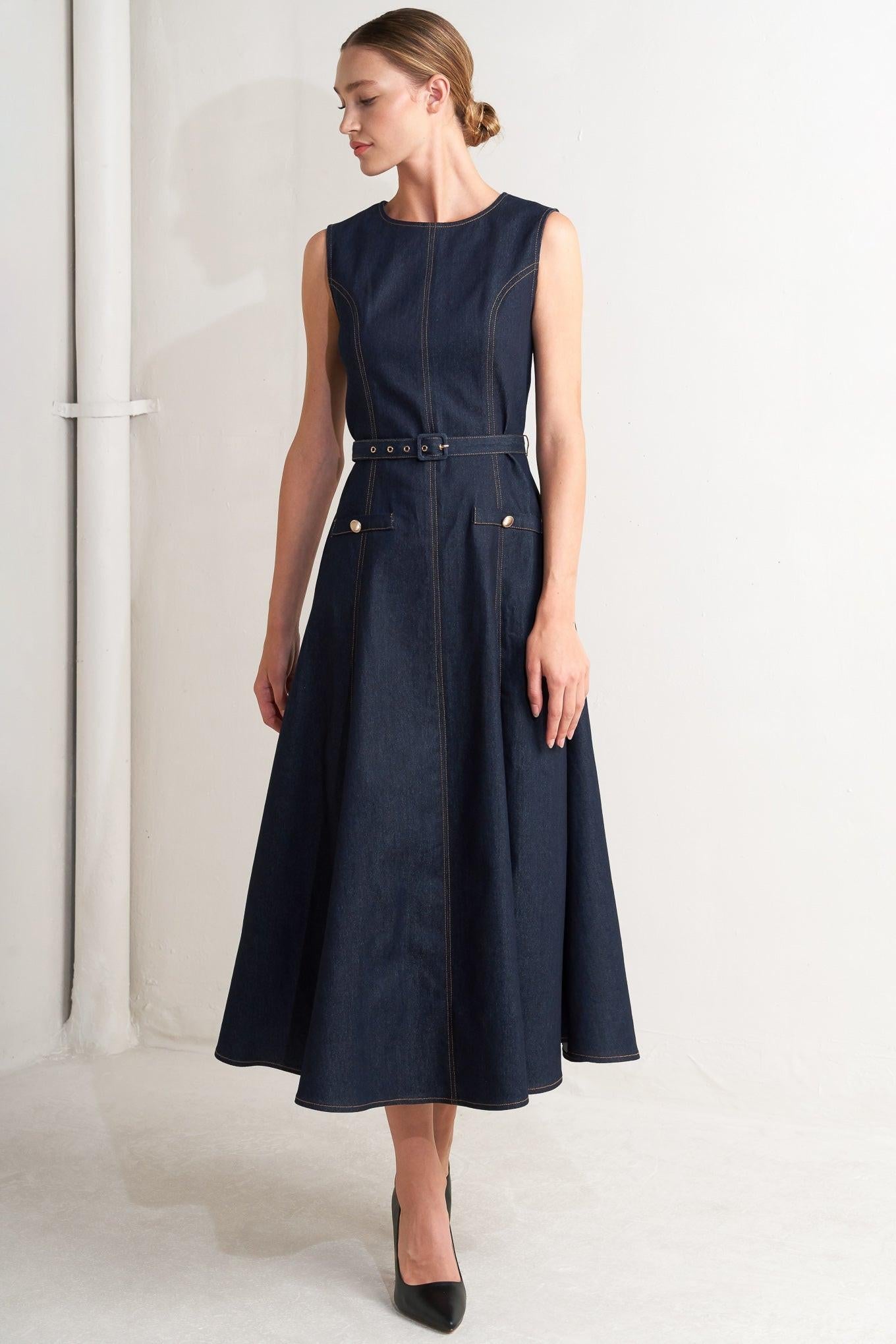 Modern Dark Denim Midi Dress DARK DENIM (dress) - modern dark dresser, modern dresser dark wood, modern - shop at us.meeeshop