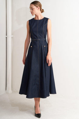 Modern Dark Denim Midi Dress