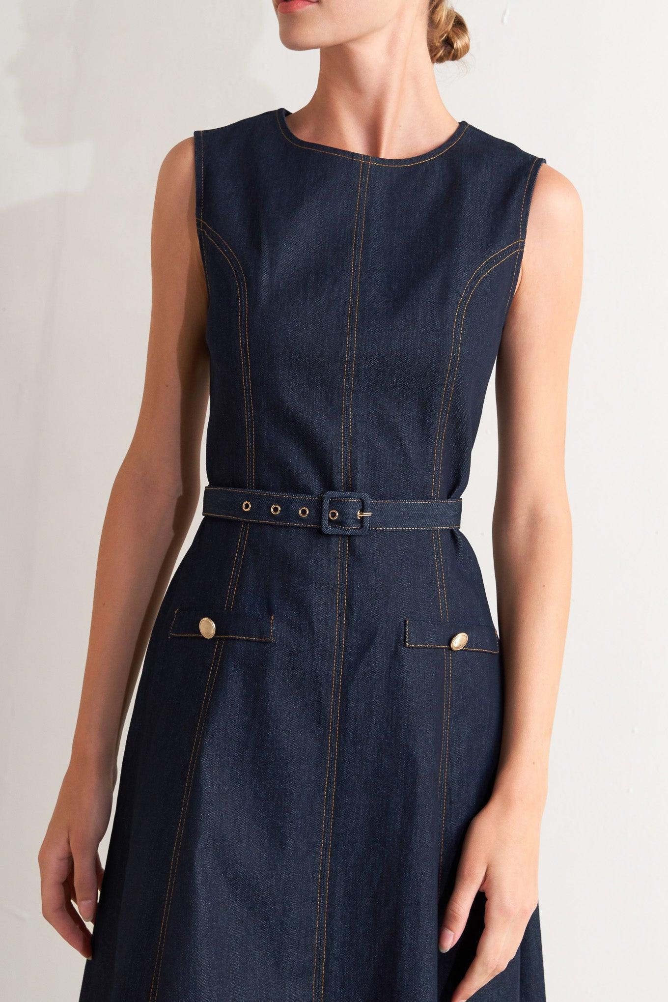 Modern Dark Denim Midi Dress view 5 (dress) - modern dark dresser, modern dresser dark wood, modern dre - shop at us.meeeshop