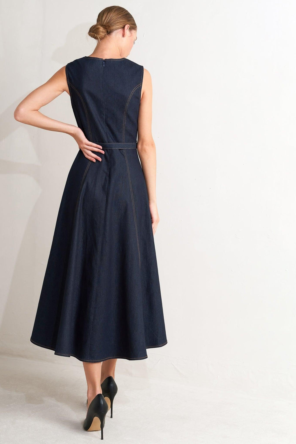 Modern Dark Denim Midi Dress view 6 (dress) - modern dark dresser, modern dresser dark wood, modern dre - shop at us.meeeshop