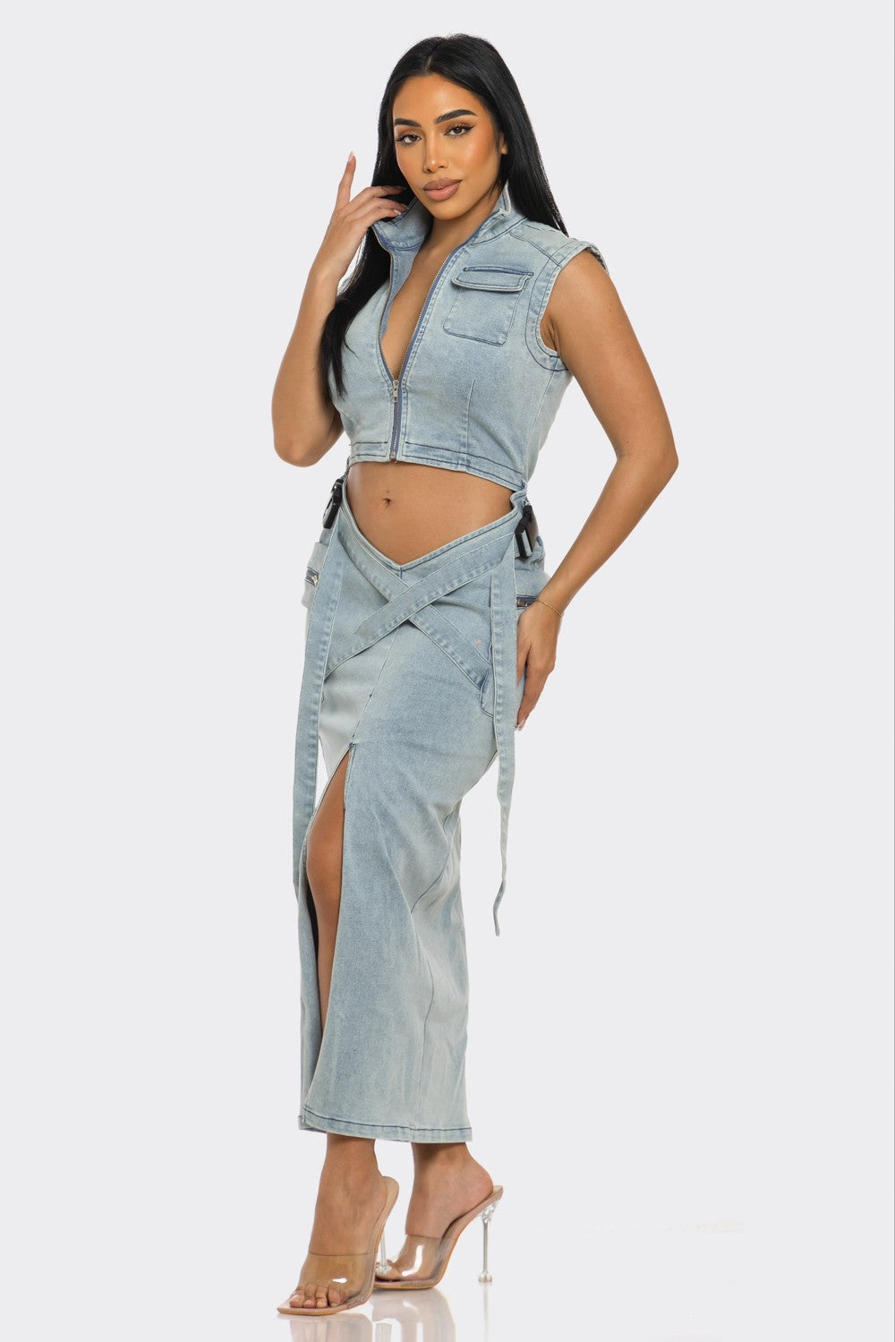 Modern Edge Denim Co-ord Dress in MEDIUM view 2 - Modern Edge Dresser