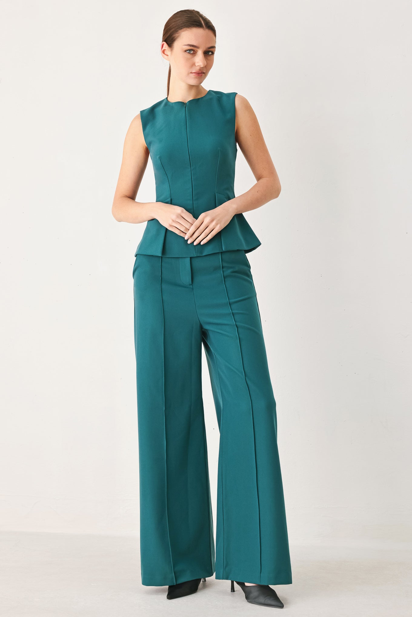 Modern Flow Woven Pants in TEAL view 3 - Modern Flowy Pants (bottom)