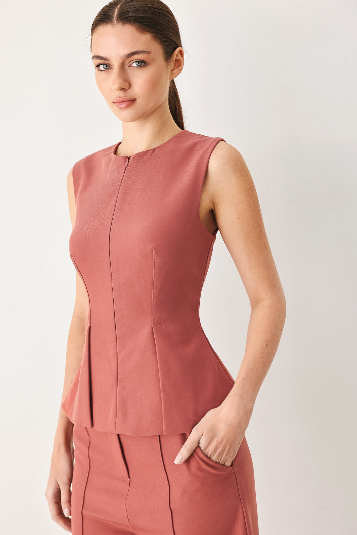 Modern Flow Woven Top in BROWN view 11 - Flowy Top Modest