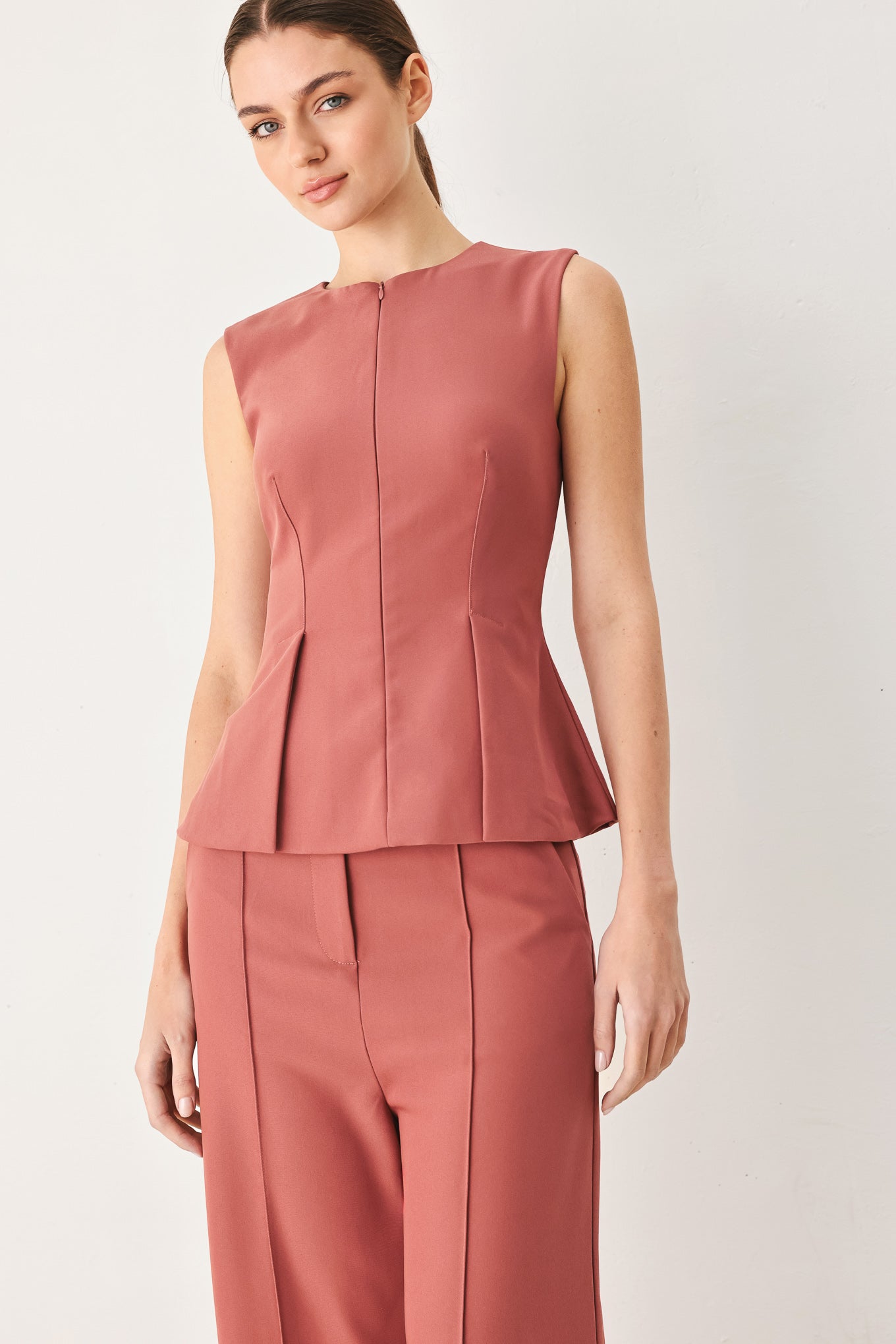 Modern Flow Woven Top in BROWN view 12 - Flowy Top Modest