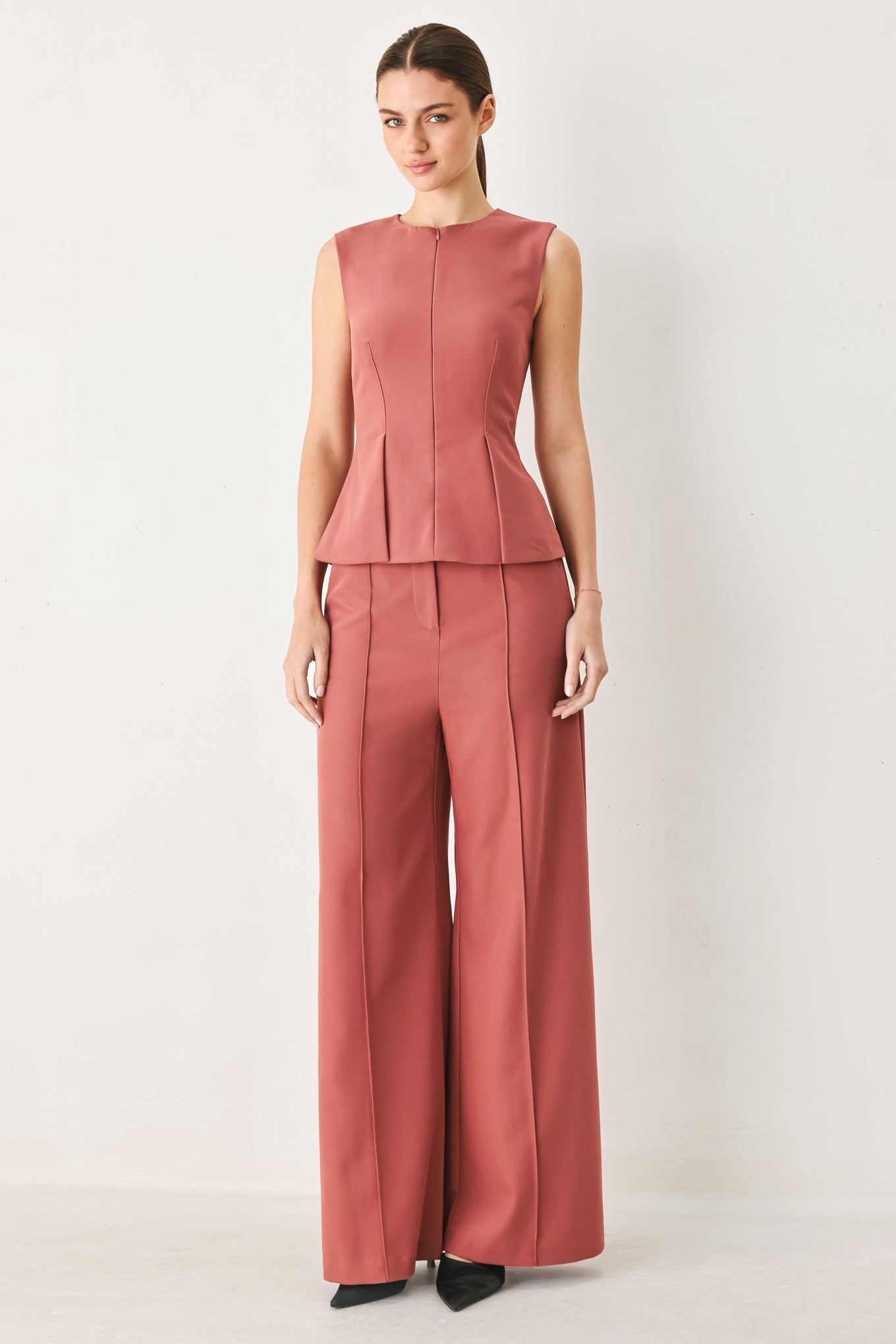 Modern Flow Woven Top in LIGHT BEIGE view 9 - Flowy Top Modest