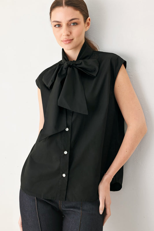 Modern Statement Bow Woven Top in WHITE