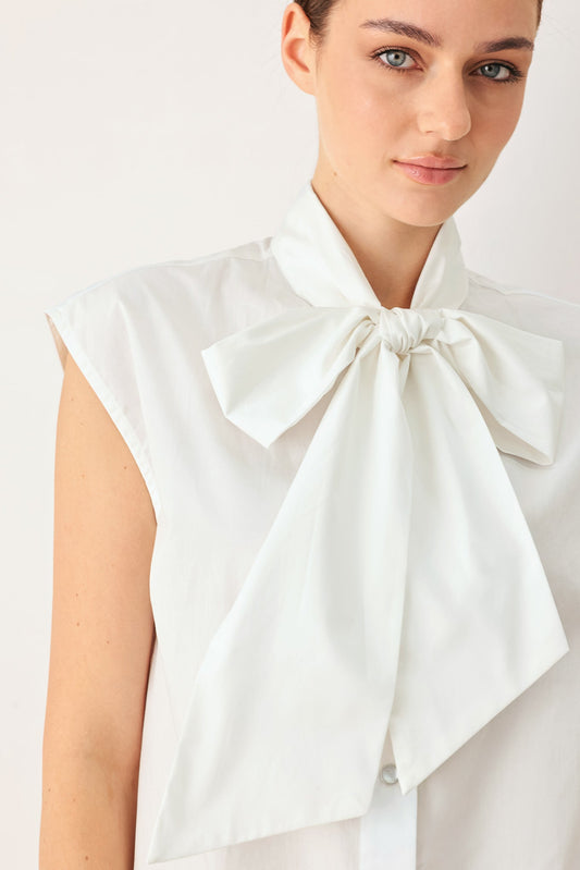 Modern Statement Bow Woven Top in WHITE view 2