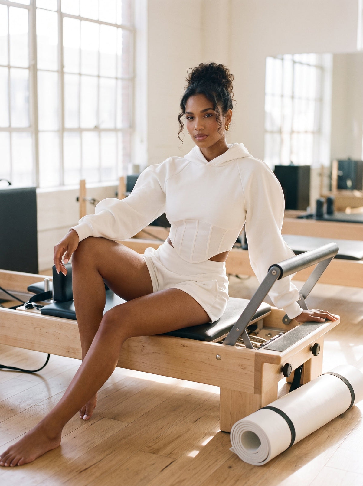 Modern White Crop Hoodie and Shorts Set view 5 - Off White Modern Hoodie (top)