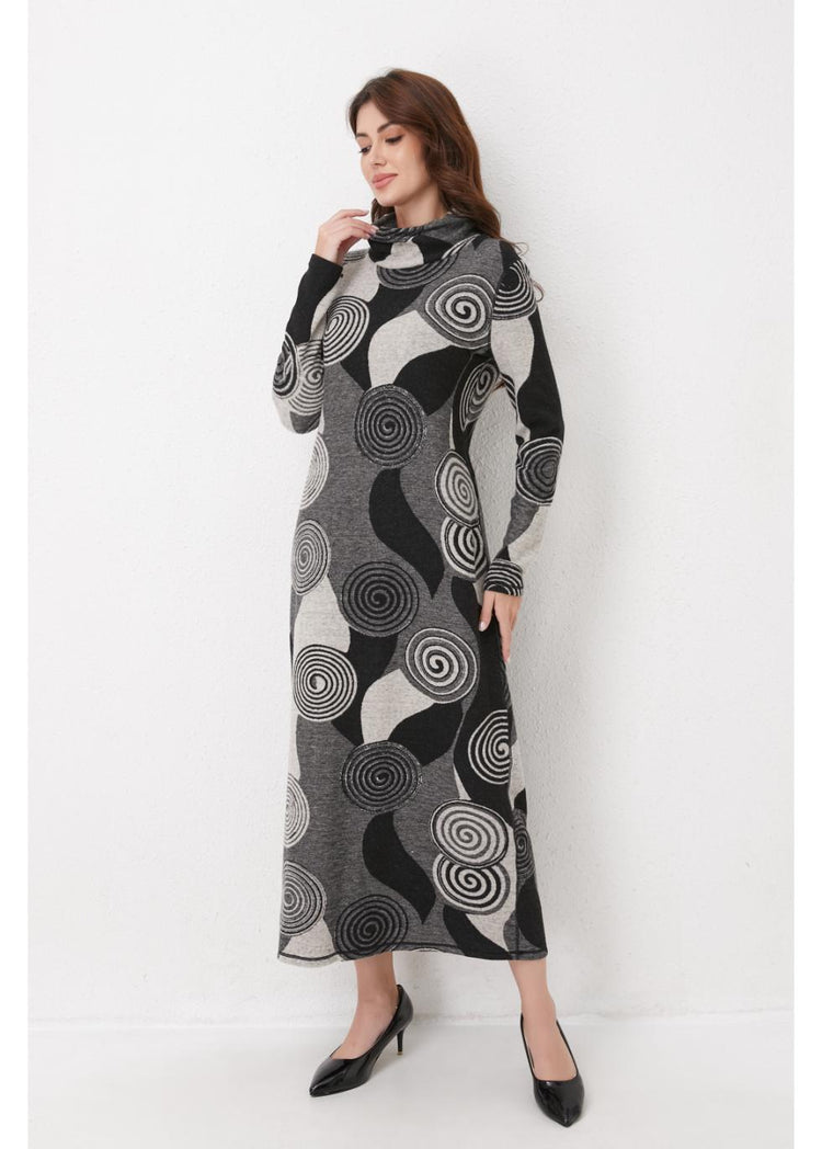 Monochrome Spiral Knit Midi Dress M view 3 (dress) - black and white spiral dress, what are monochrome  - shop at us.meeeshop