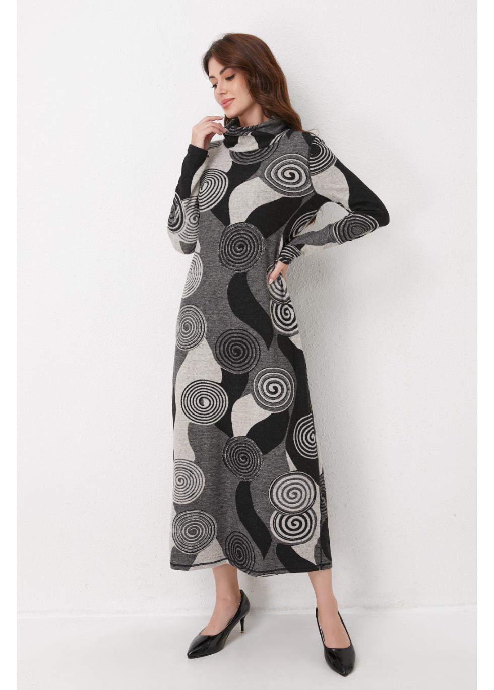 Monochrome Spiral Knit Midi Dress S view 2 (dress) - black and white spiral dress, what are monochrome  - shop at us.meeeshop