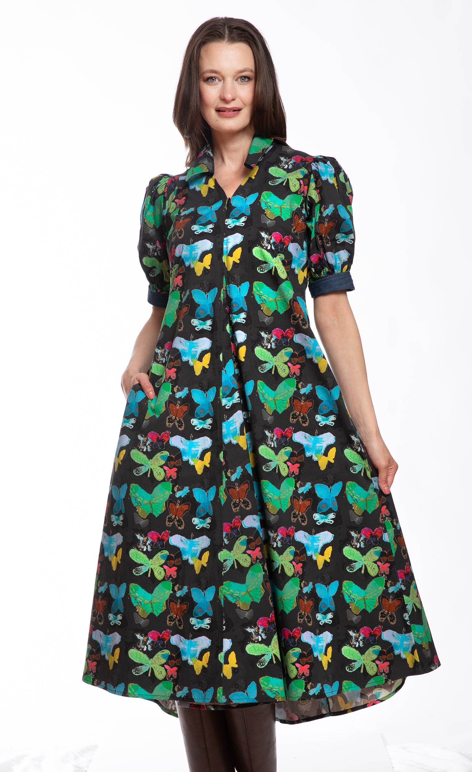 Montauk Dress Black with Butterfly Print in S view 2 - Montauk Black Dresser
