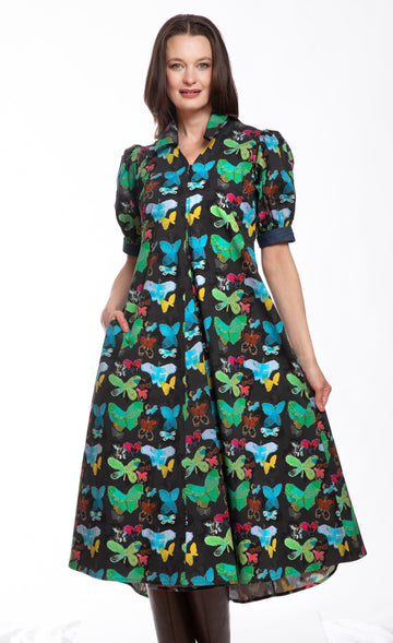 Montauk Dress Black with Butterfly Print in S view 2 - Montauk Black Dresser