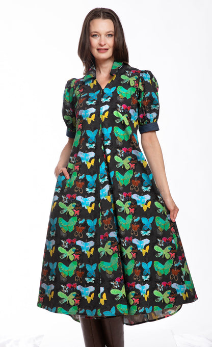Montauk Dress Black with Butterfly Print in S view 2 - Montauk Black Dresser