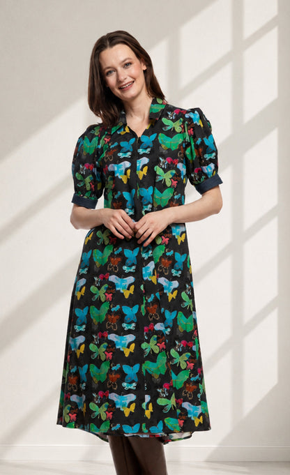 Montauk Dress Black with Butterfly Print in XS - Montauk Black Dresser