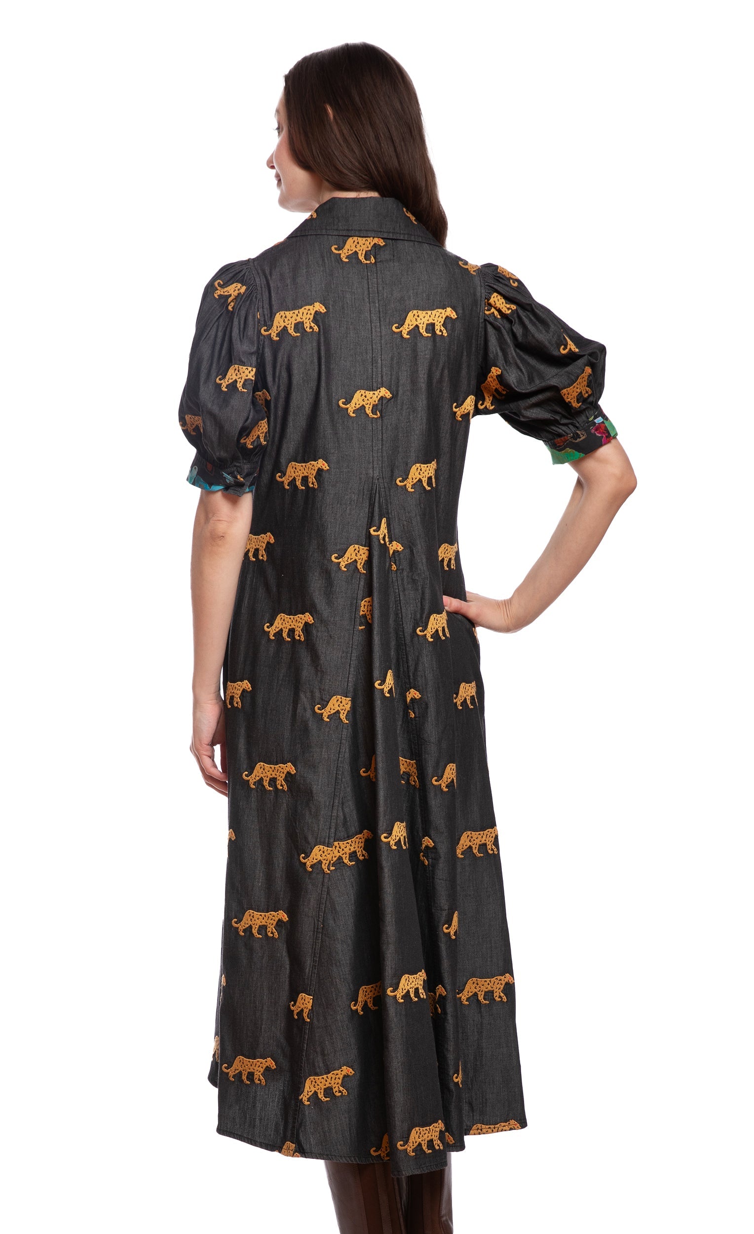 Montauk Dress Black with Embroidered Cheetahs in L view 4 - Montauk Black Dresser