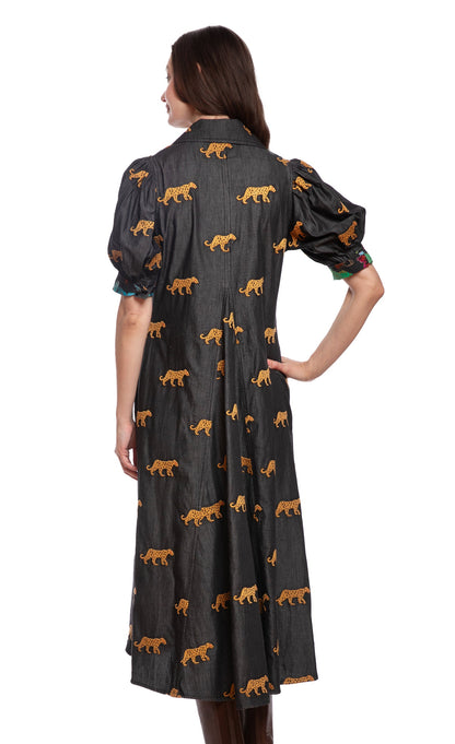 Montauk Dress Black with Embroidered Cheetahs in L view 4 - Montauk Black Dresser