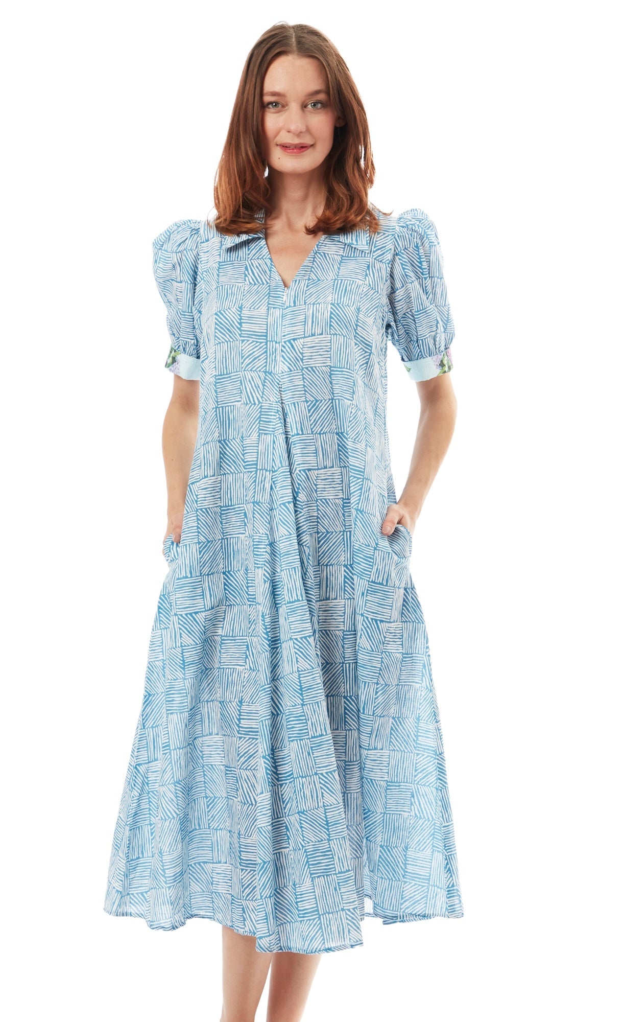 Montauk Dress Turquoise White Criss Cross in L view 4 - Cross Dress