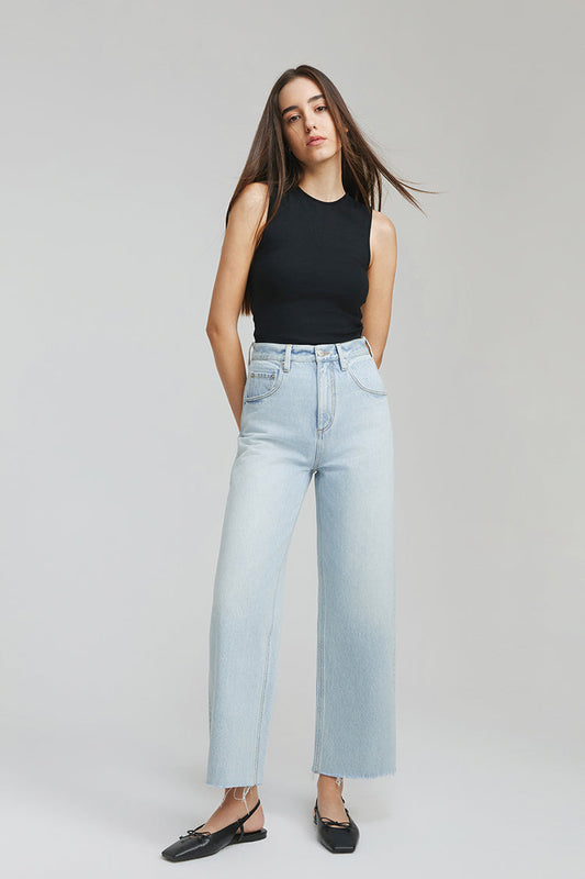 Moon Curve Raw Hem Crop Jeans Hj129 in Earth Angel - Hj129 Jeans (bottom)