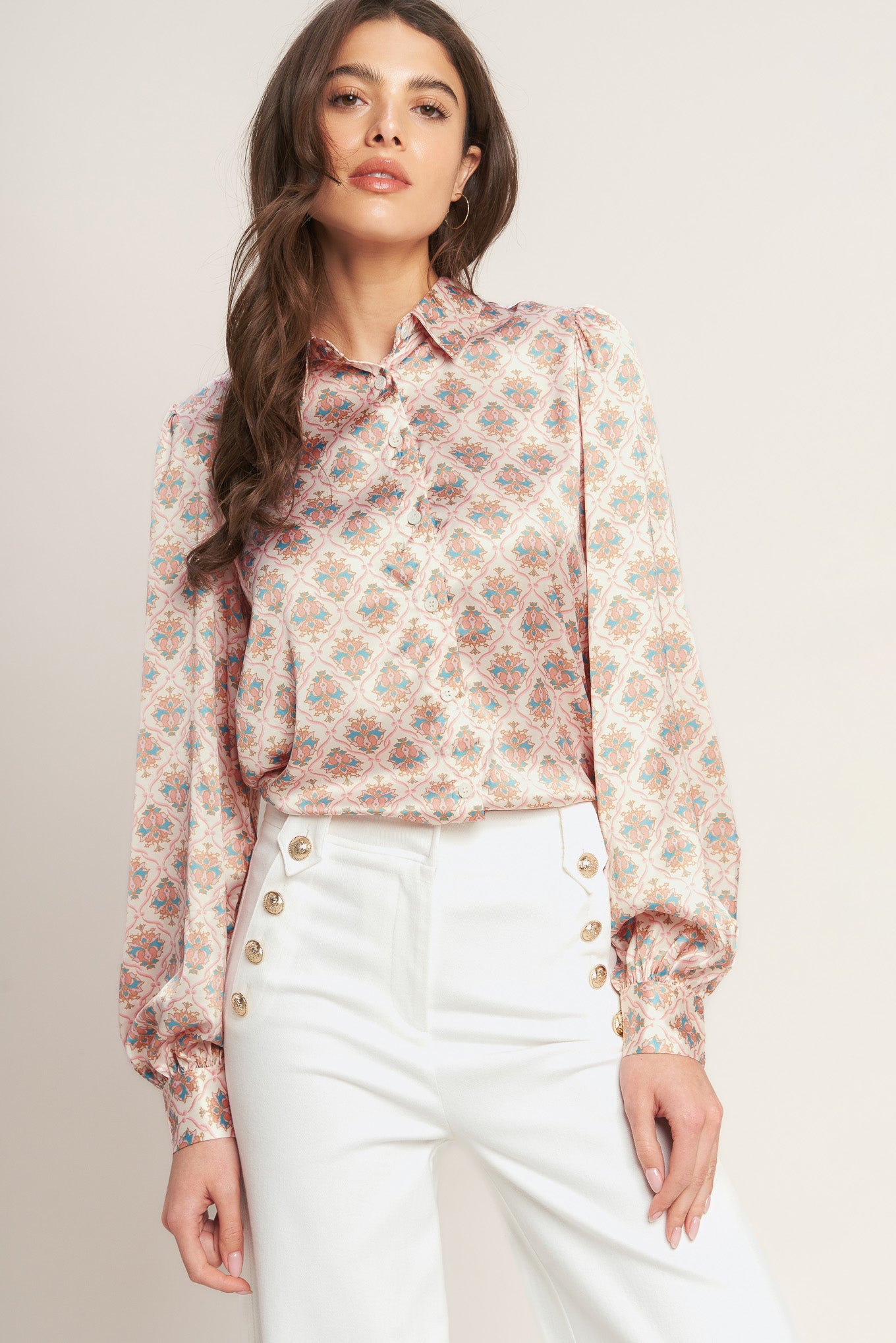 Moroccan Muse Woven Top in IVORY BLUE view 8