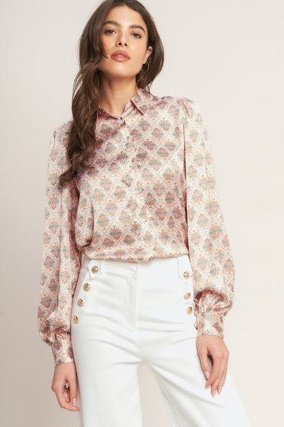 Moroccan Muse Woven Top in IVORY BLUE view 8