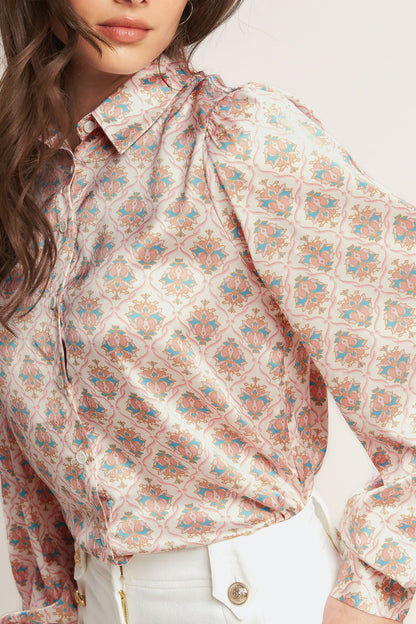 Moroccan Muse Woven Top in IVORY BLUE view 9