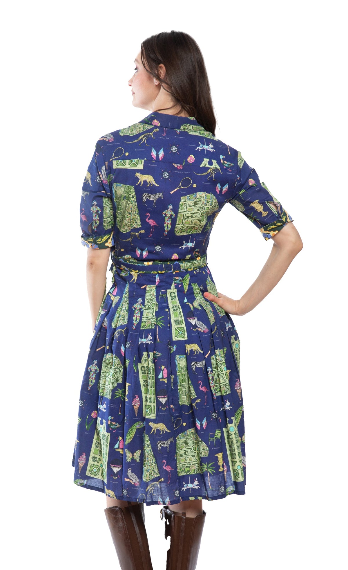 Mrs Maisel Dress Navy Ground with Paris Maps in L view 4 - Maps Dress