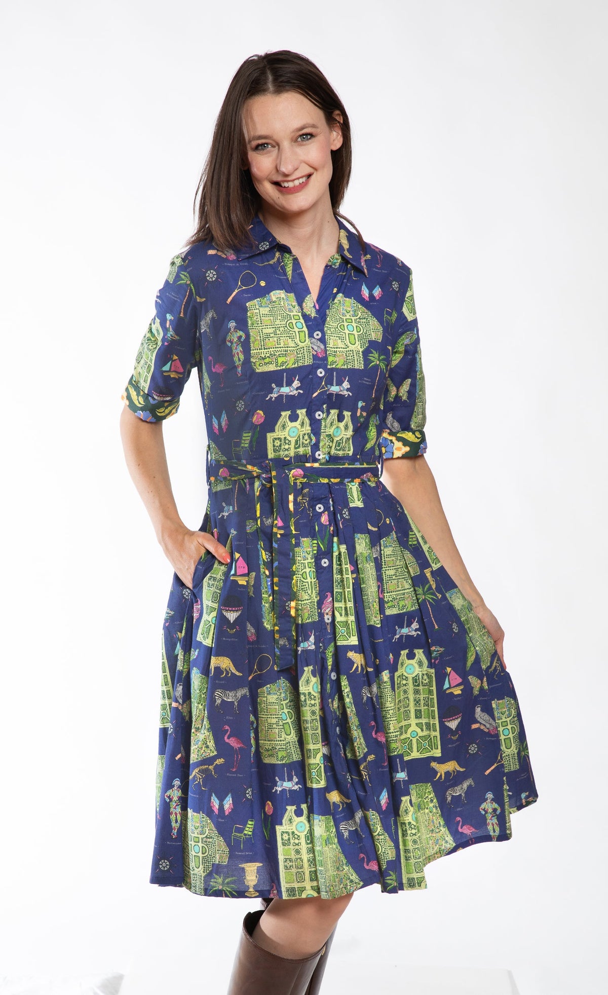Mrs Maisel Dress Navy Ground with Paris Maps in M view 3 - Maps Dress