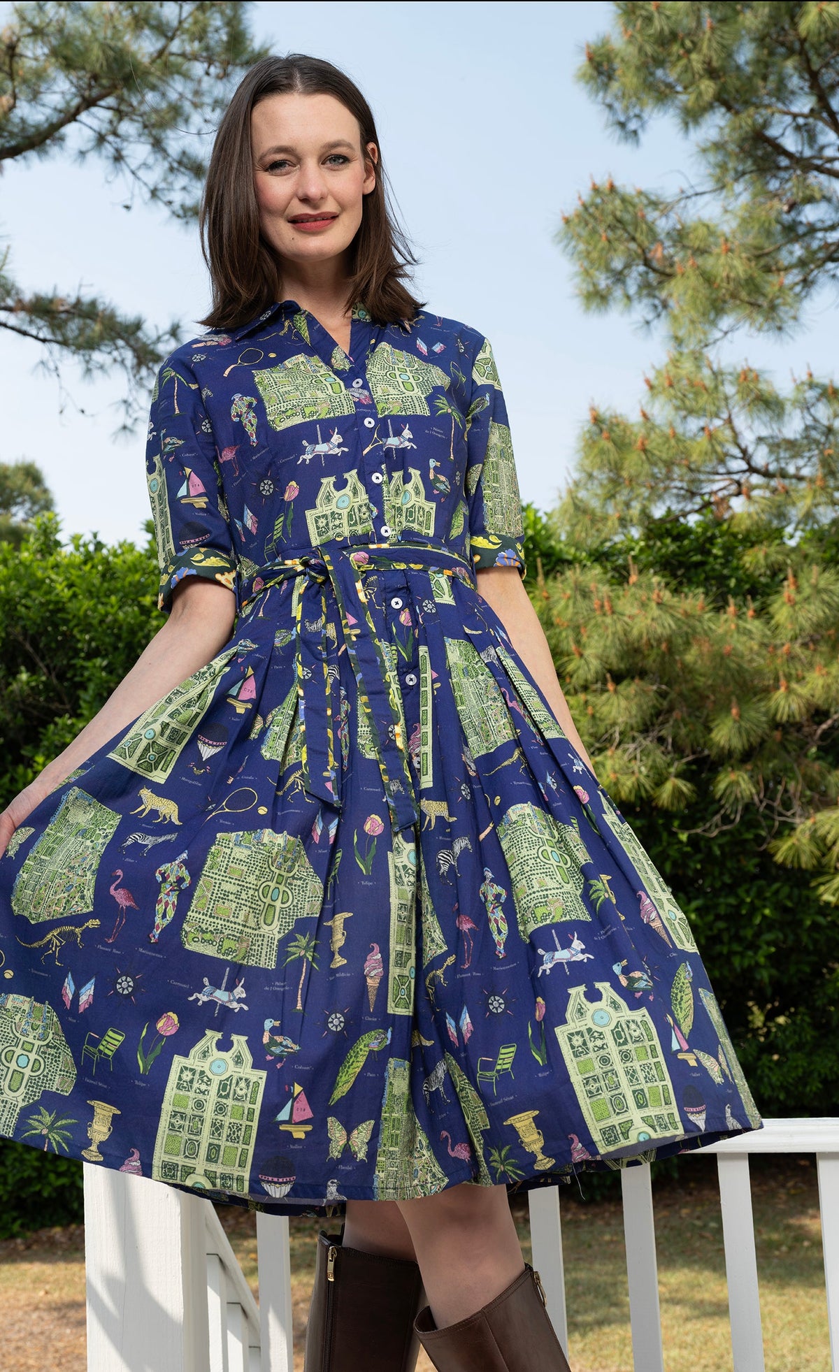 Mrs Maisel Dress Navy Ground with Paris Maps in S view 2 - Maps Dress