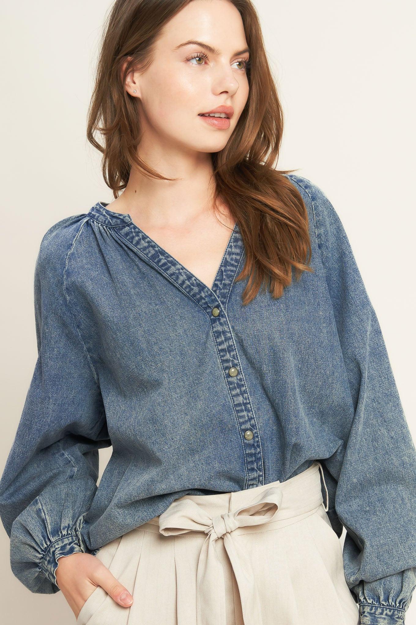 Musing About You Denim Top MEDIUM INDIGO (top) - musing top, musing top aritzia, musing about you meani - shop at us.meeeshop