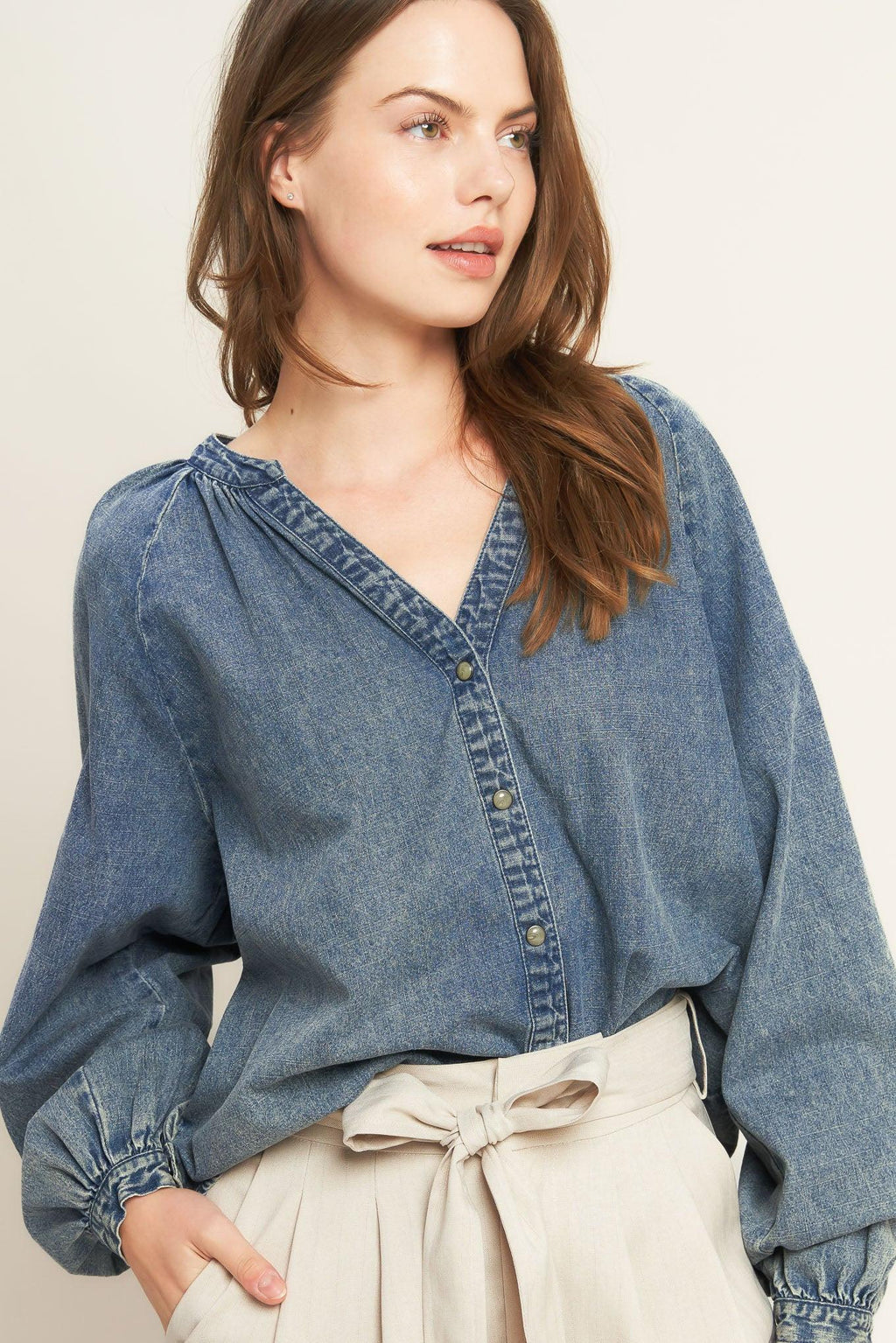 Musing About You Denim Top MEDIUM INDIGO (top) - musing top, musing top aritzia, musing about you meani - shop at us.meeeshop